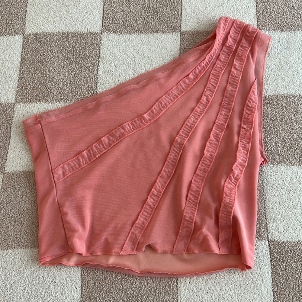 Cropped salmon colored one shoulder top